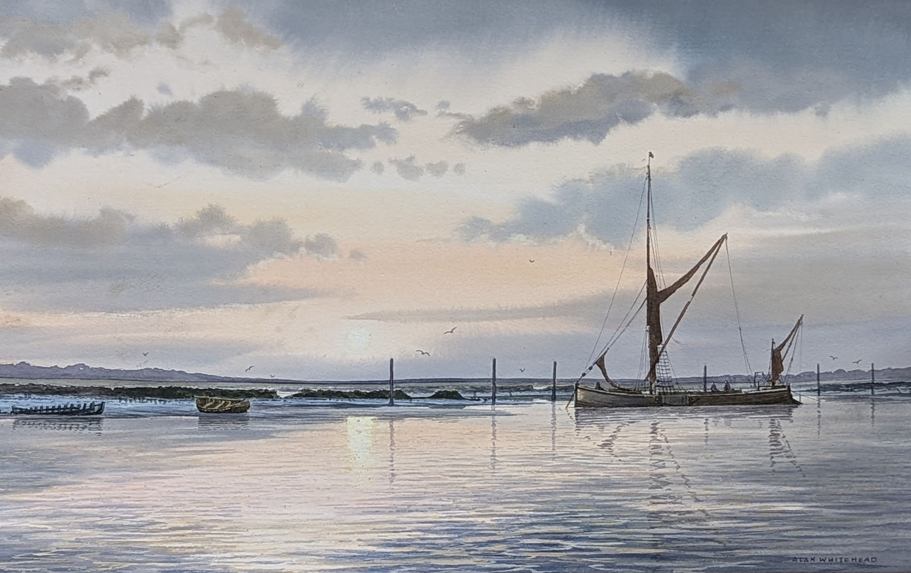 Alan Whitehead (1952-), watercolour, Sunset off Queensborough, signed, 31 x 51cm